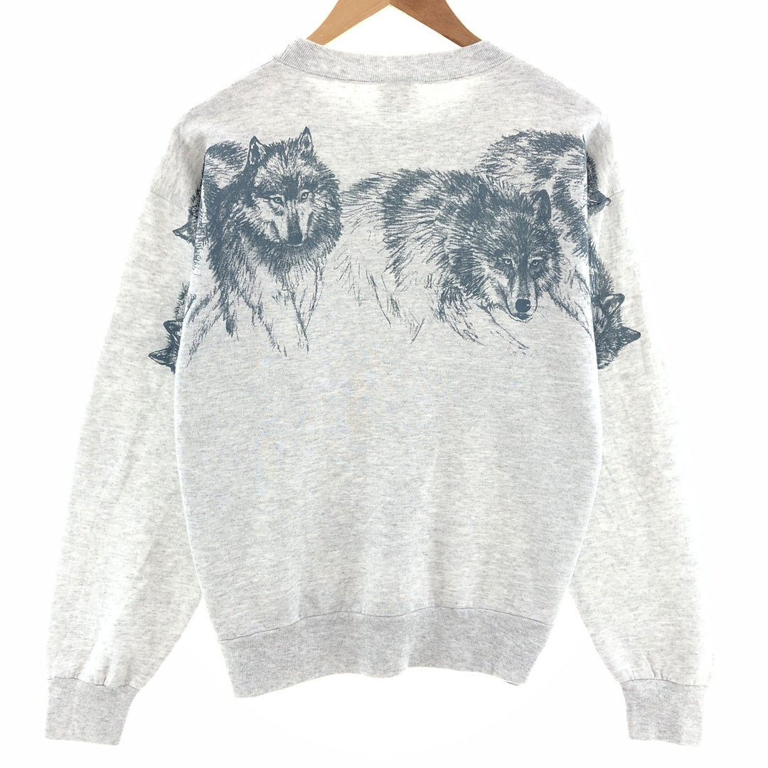 90'S SANSEGAL Wolf Pattern Animal Sweatshirt Trainer Made in USA Men's L Vintage /eaa391350