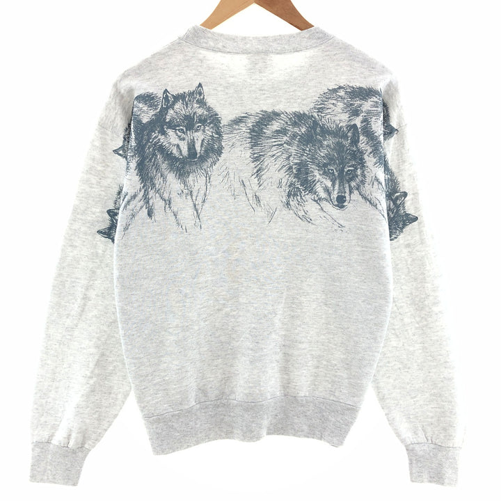 90'S SANSEGAL Wolf Pattern Animal Sweatshirt Trainer Made in USA Men's L Vintage /eaa391350