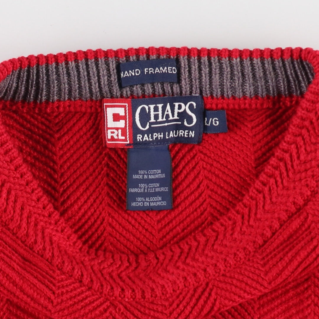 90'S Ralph Lauren CHAPS Herringbone Cotton Knit Sweater Men's Size L Vintage /eaa391423