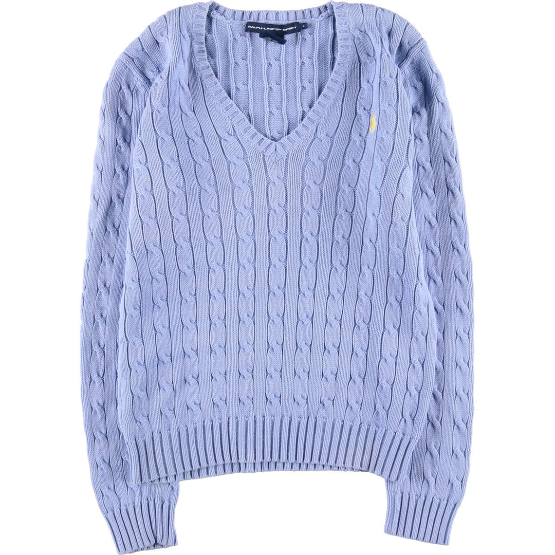 Ralph Lauren RALPH LAUREN SPORT Cable knit V-neck cotton knit sweater Women's size L / eaa391441