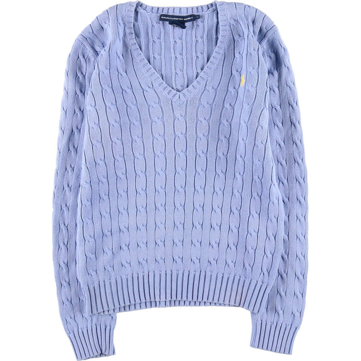 Ralph Lauren RALPH LAUREN SPORT Cable knit V-neck cotton knit sweater Women's size L / eaa391441