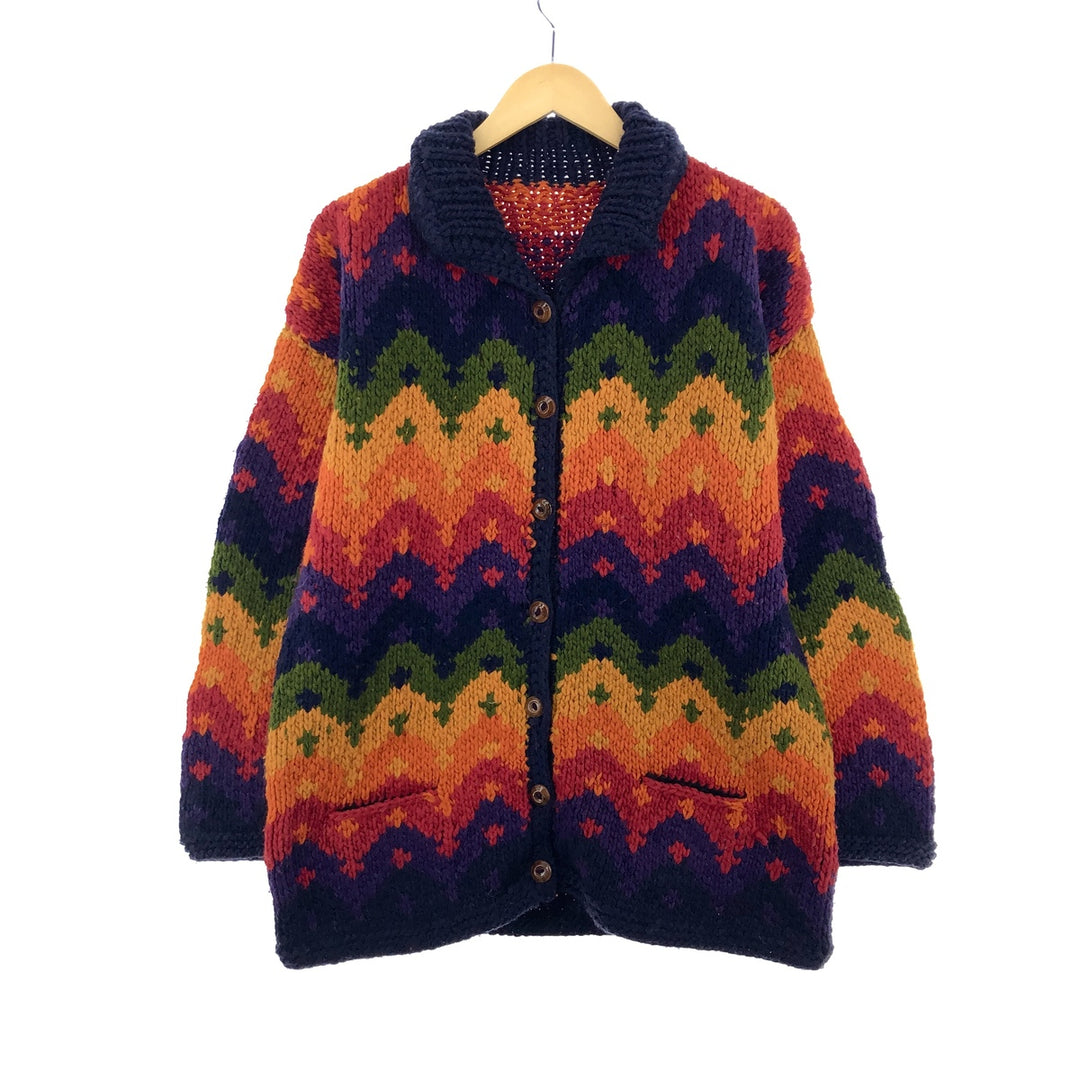 UNKNOWN All-over Pattern Collared Wool Knit Cardigan Women's L Vintage [Elle] /eaa393173