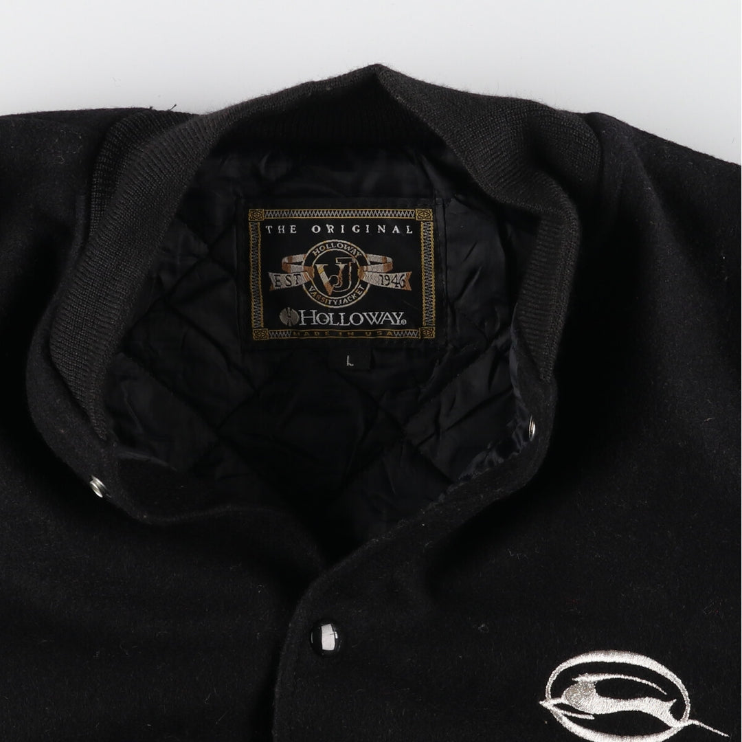 HOLLOWAY Back Embroidery Leather Sleeve Wool Stadium Jacket Award Jacket Varsity Jacket Made in USA Men's L /eaa393299