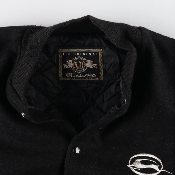 HOLLOWAY Back Embroidery Leather Sleeve Wool Stadium Jacket Award Jacket Varsity Jacket Made in USA Men's L /eaa393299