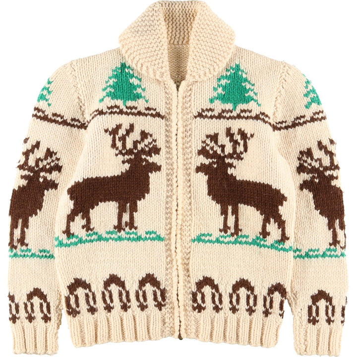 ~70'S Reindeer Pattern Cowichan Sweater Women's S Vintage /eaa394492