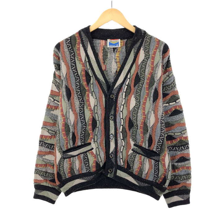 90'S AKLANDA all-over print 3D knit sweater, wool knit cardigan, made in Australia, men's S, vintage /eaa394717