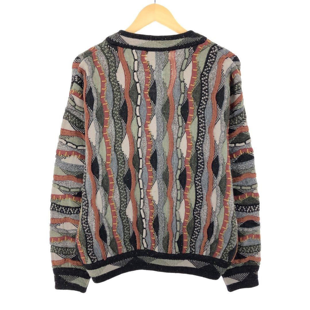 90'S AKLANDA all-over print 3D knit sweater, wool knit cardigan, made in Australia, men's S, vintage /eaa394717