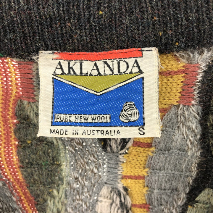 90'S AKLANDA all-over print 3D knit sweater, wool knit cardigan, made in Australia, men's S, vintage /eaa394717