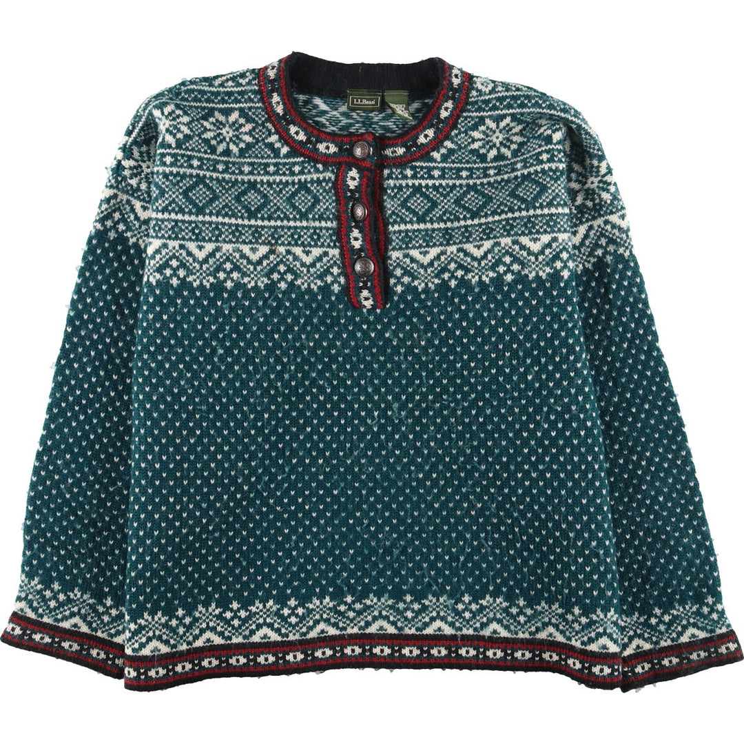 LLBean Nordic Pattern Wool Tyrolean Sweater Women's L /eaa394961