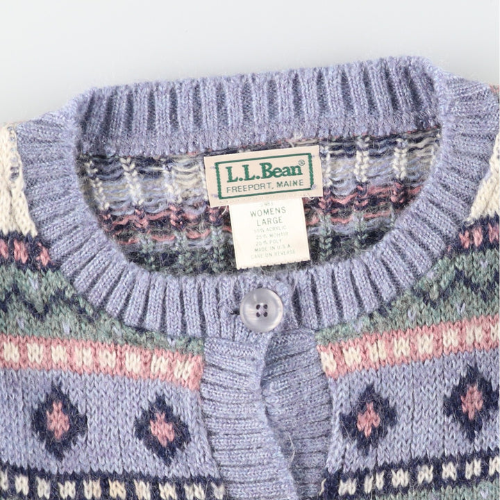 70s~80'S LLBean All-over Pattern Acrylic x Mohair Blend Knit Cardigan Made in USA Women's L /eaa394986