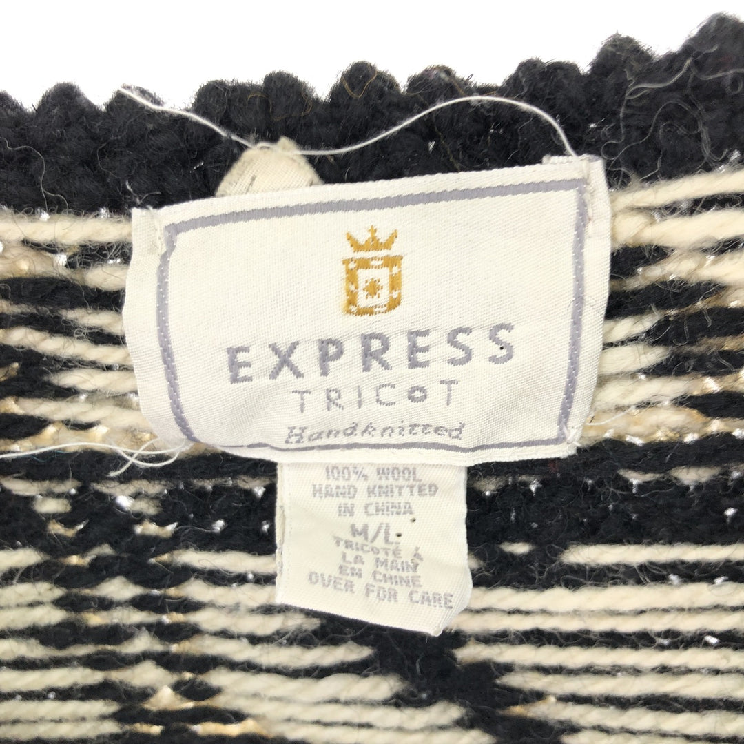 EXPRESS TRICOT All-over Pattern Nordic Wool Knit Cardigan Women's M /eaa395040