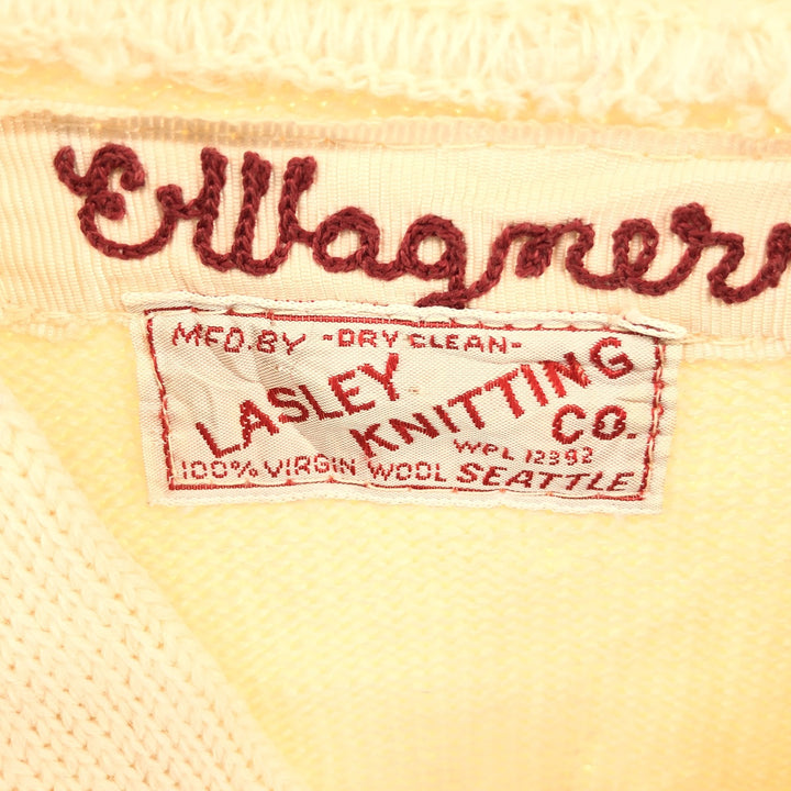 50s~60'S LASLEY KNITTING CO. Wool lettered knit cardigan, men's M, vintage / eaa395096