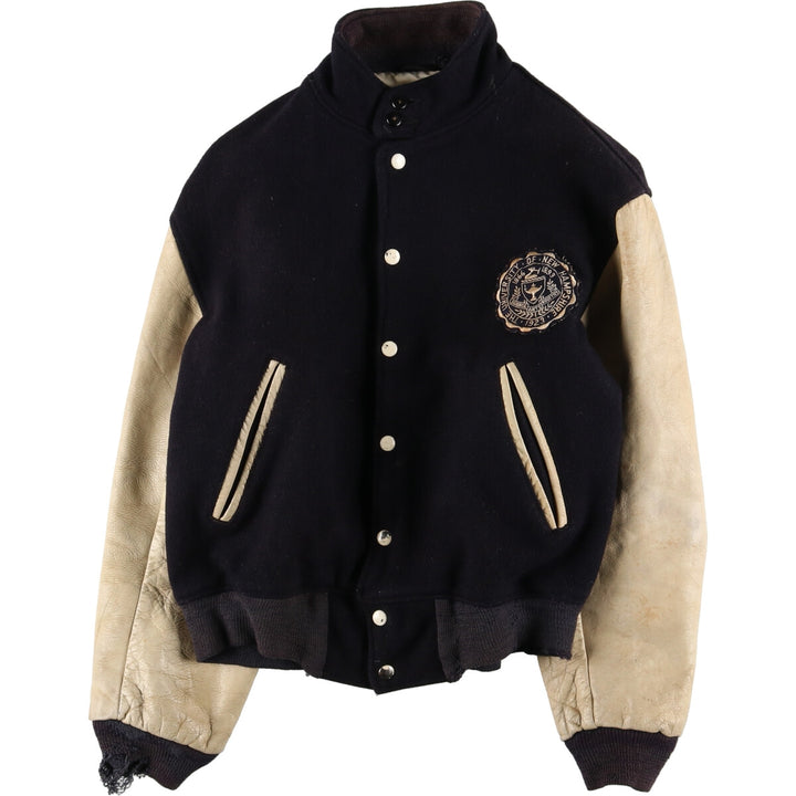 ~90'S UNKNOWN Leather Sleeve Wool Stadium Jacket Award Jacket Varsity Jacket Men's M Vintage /eaa395114