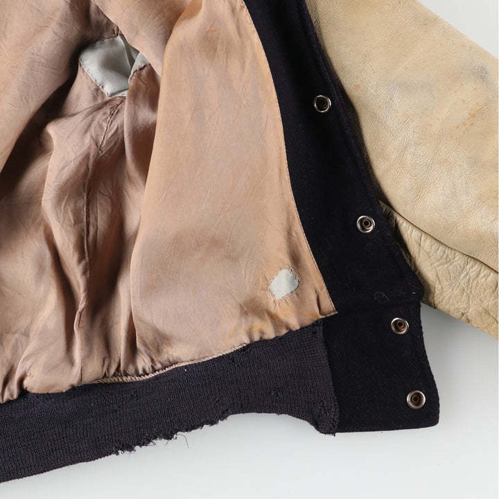 ~90'S UNKNOWN Leather Sleeve Wool Stadium Jacket Award Jacket Varsity Jacket Men's M Vintage /eaa395114