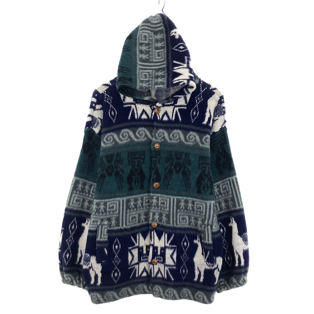 ARTESANIAS RAMOS All-over Native Pattern Hooded Ecuadorian Knit Cardigan Men's XL /eaa395890