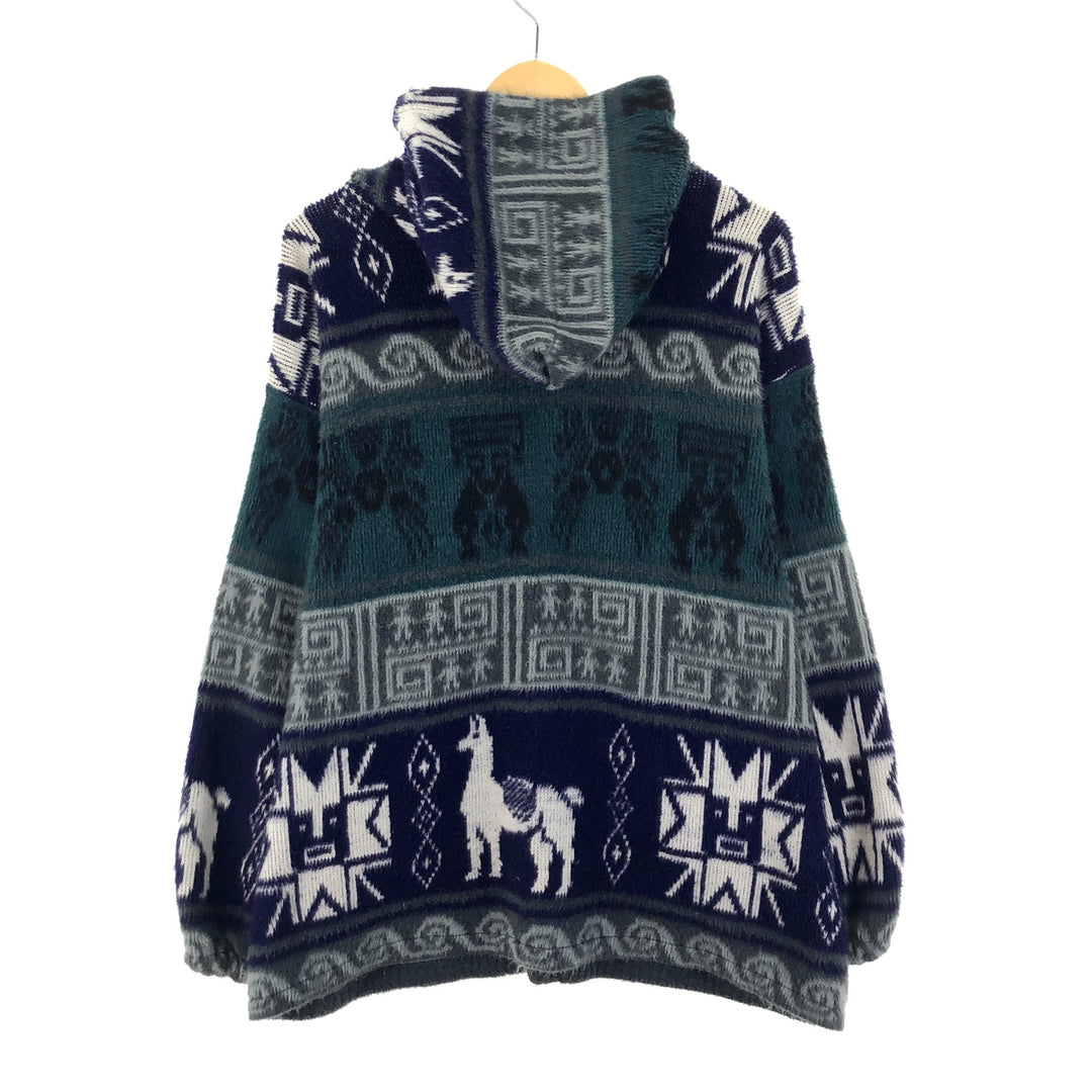 ARTESANIAS RAMOS All-over Native Pattern Hooded Ecuadorian Knit Cardigan Men's XL /eaa395890