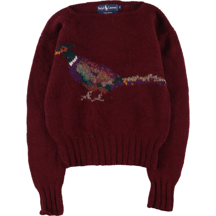 90'S Ralph Lauren all-over bird print boat neck wool knit sweater women's S vintage / eaa395907