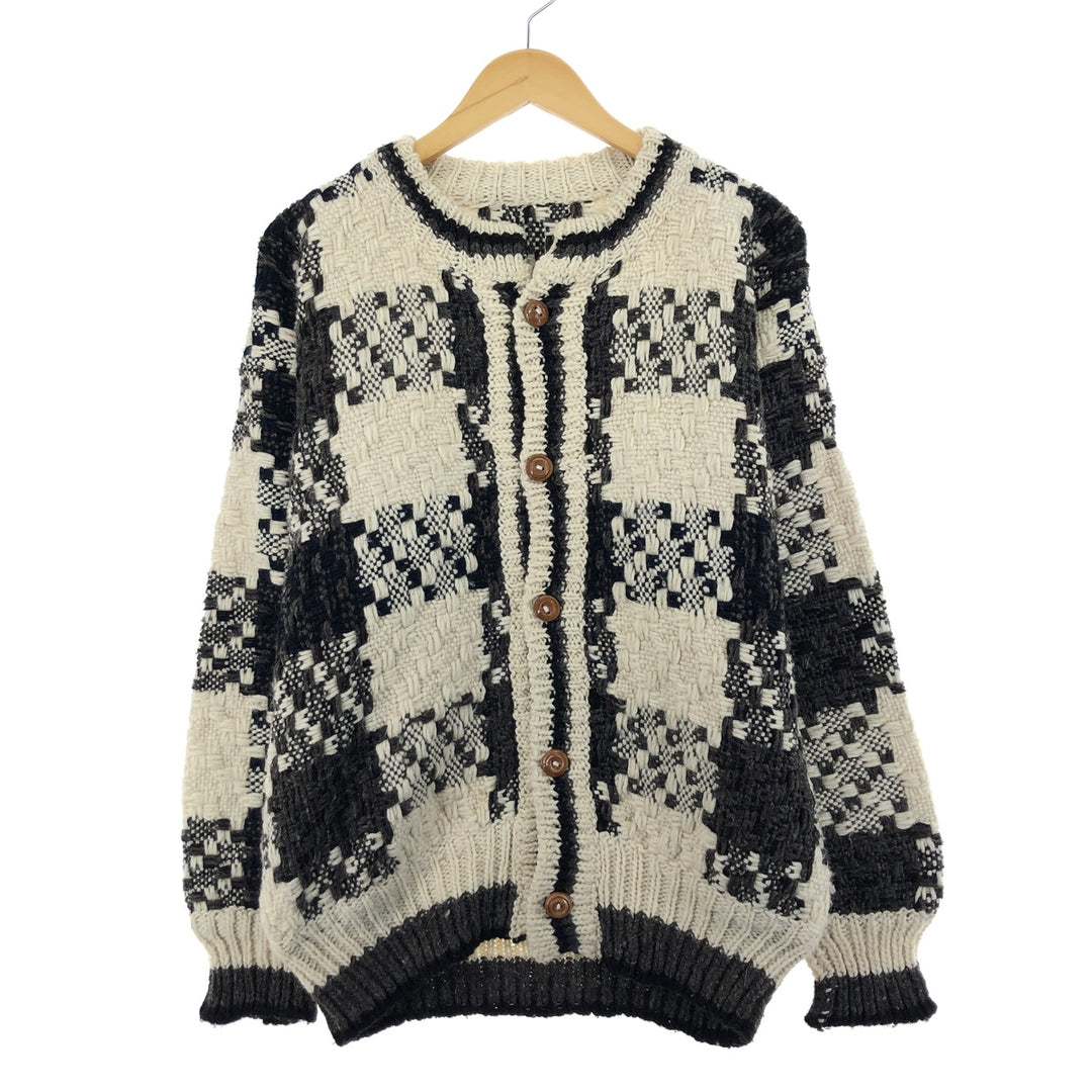 All-over print wool knit cardigan, ladies' XL /eaa396009