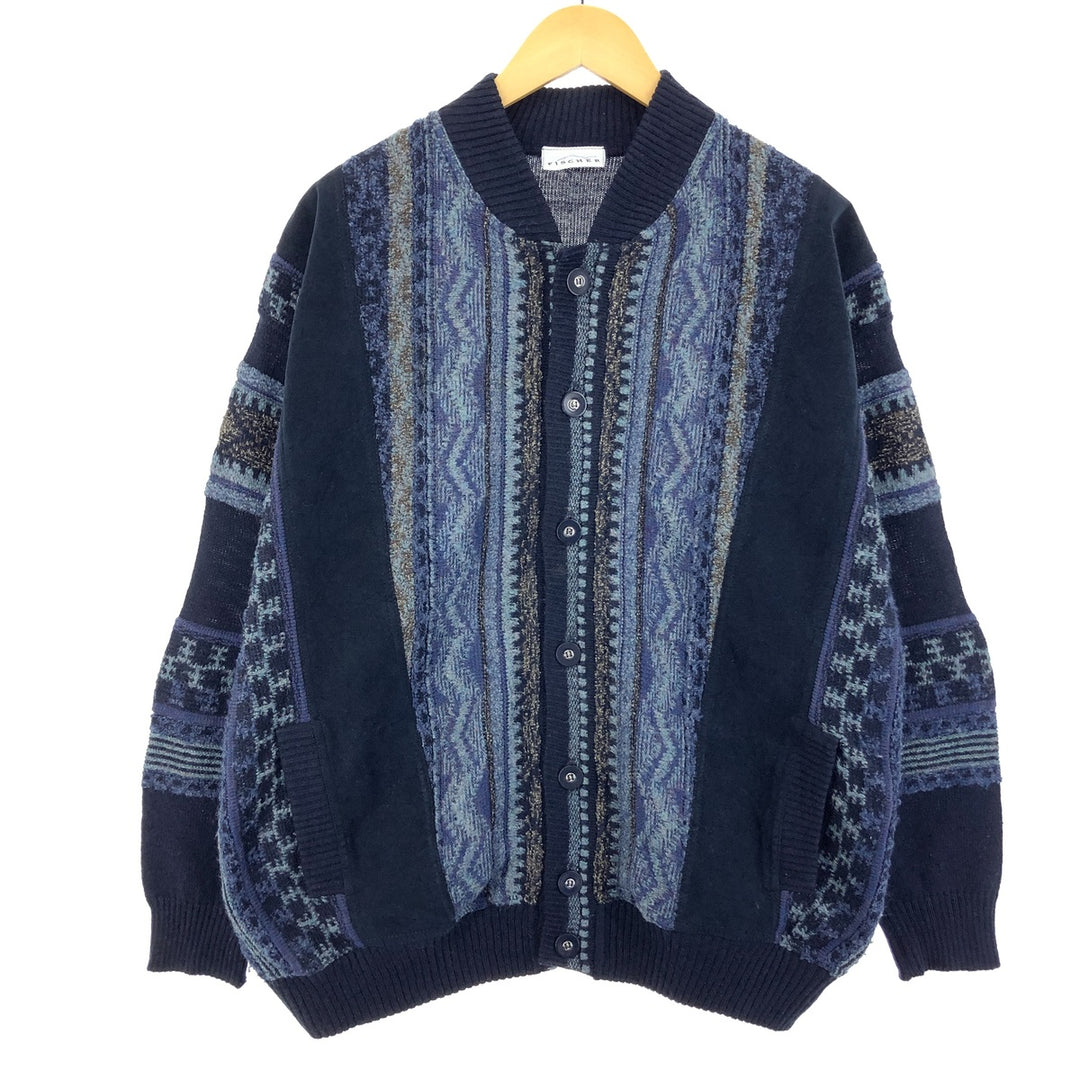 FISCHER All-over print wool knit cardigan, men's L /eaa396010