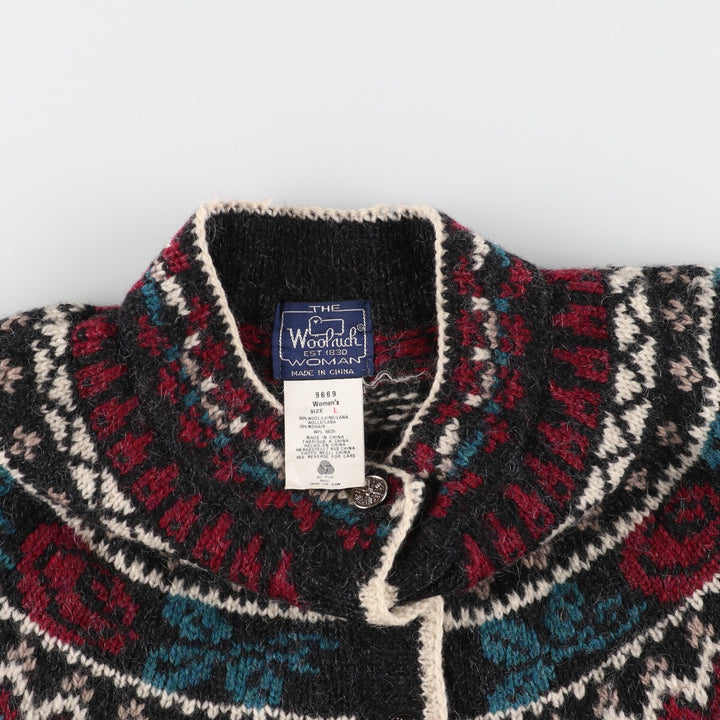 80'S WOOLRICH All-over print high neck Nordic wool x mohair knit cardigan, women's L, vintage / eaa396482