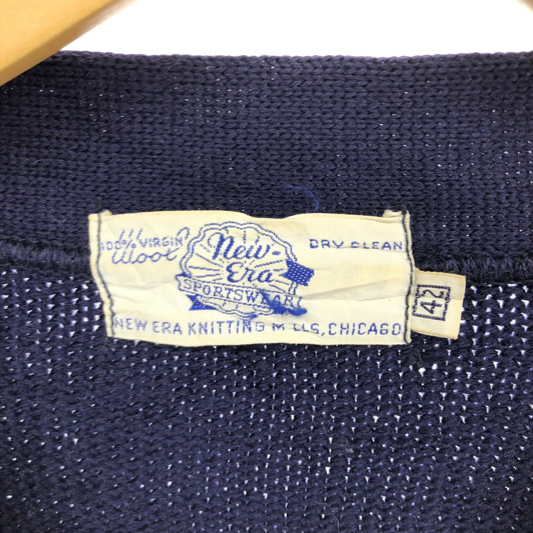 70'S NEW ERA KNITTING MILLS CHICAGO Wool Lettered Knit Cardigan Men's L Vintage /eaa396598