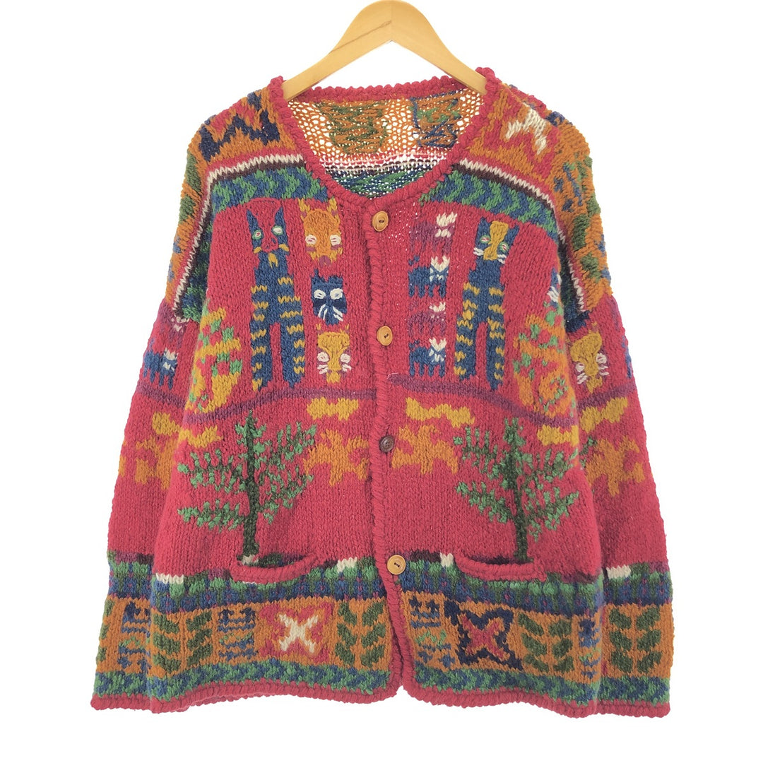 All-over print wool knit cardigan, ladies' XL /eaa396719