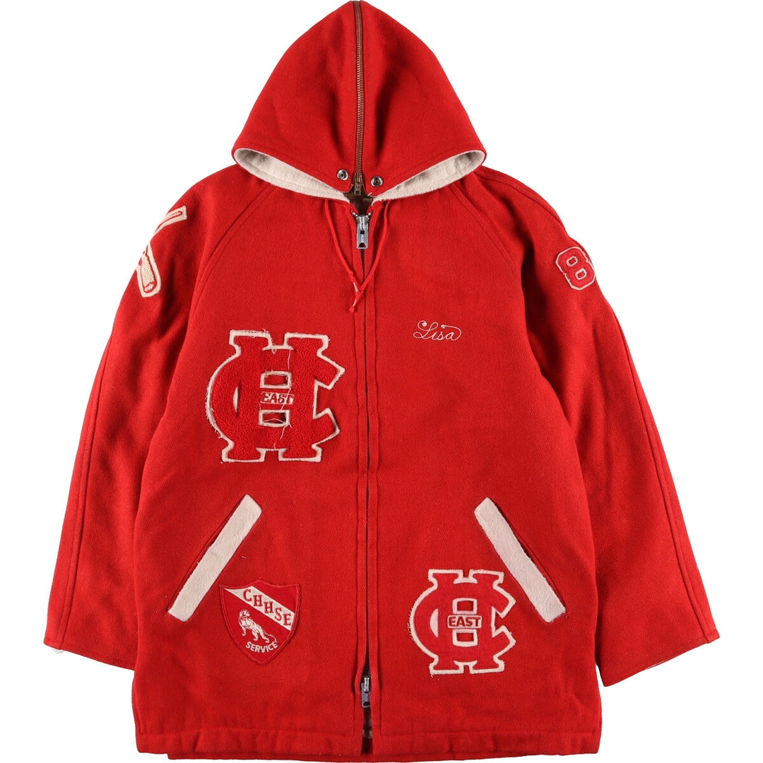 80'S HEWITT MFG Hooded Sailor Collar Wool Stadium Jacket Award Jacket Varsity Jacket Women's L /eaa397567