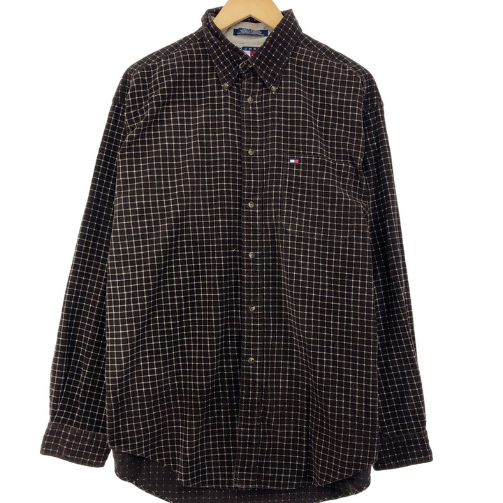 90'S Tommy Hilfiger Check Pattern Long Sleeve Button Down Corduroy Shirt Men's L Vintage /eaa397623