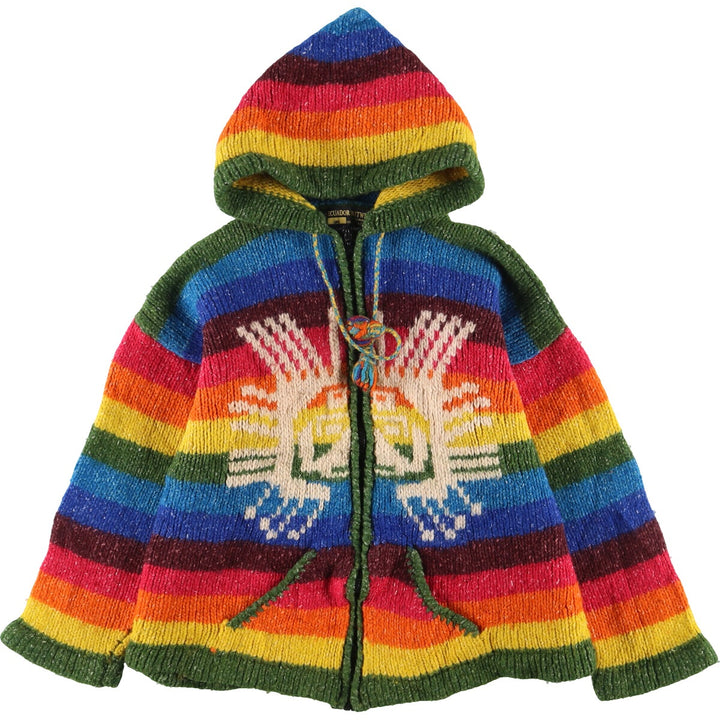 ECUADOR KNITWEAR All-over Border Pattern Ecuador knit zip hoodie Women's S /eaa397711