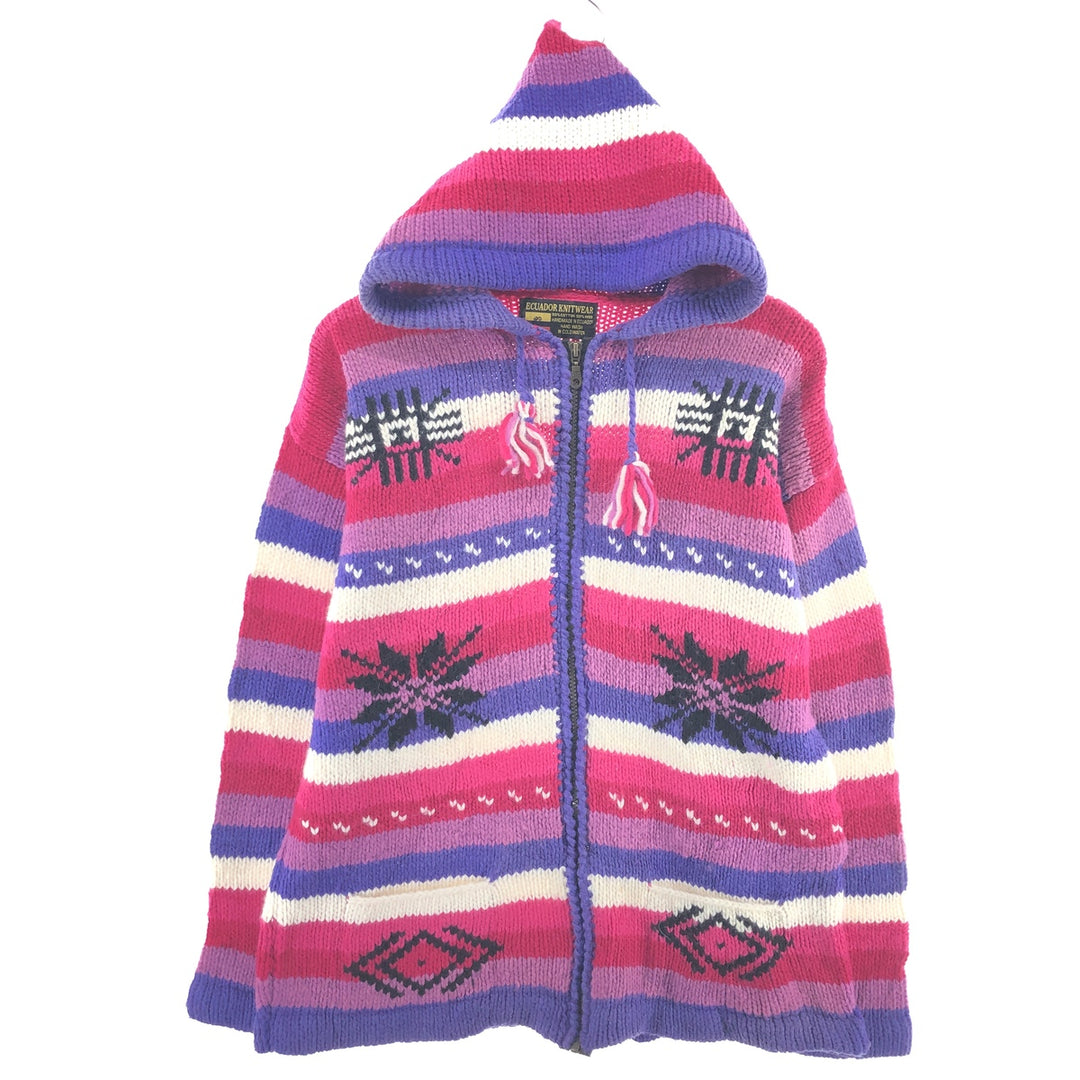 ECUADOR KNITWEAR All-over Border Pattern Snow Pattern Ecuador Knit Zip Hoodie Women's L /eaa397712