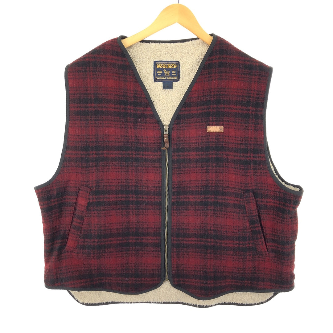 90'S WOOLRICH Check Pattern Wool Boa Vest Made in USA Men's XXL Vintage /eaa397843