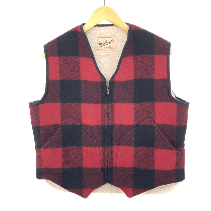 WOOLRICH Check Pattern Wool Boa Vest Made in USA Men's M /eaa397847