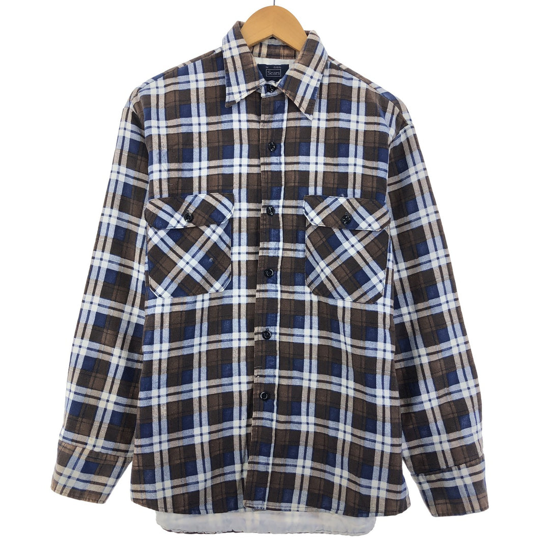 70'S Sears quilted long sleeve flannel check shirt, men's size M, vintage / eaa398101