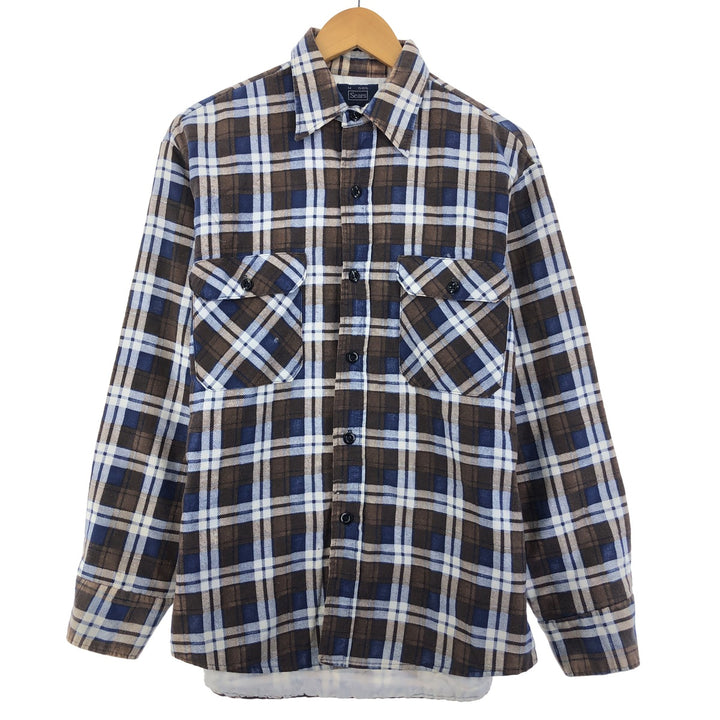 70'S Sears quilted long sleeve flannel check shirt, men's size M, vintage / eaa398101