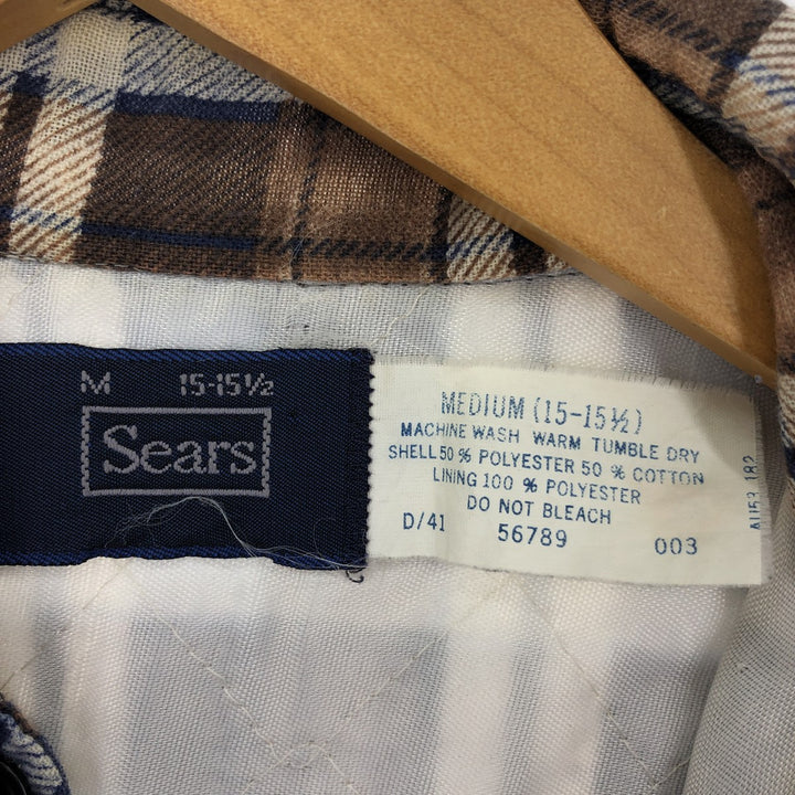 70'S Sears quilted long sleeve flannel check shirt, men's size M, vintage / eaa398101