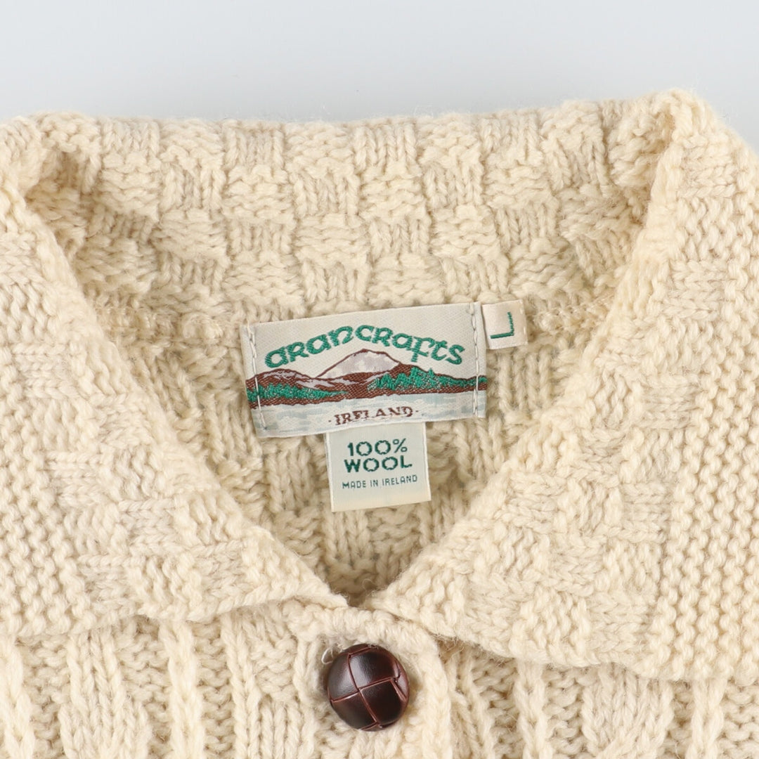 arancrapts Fisherman Aran Knit Cardigan Made in Ireland Women's L /eaa398121