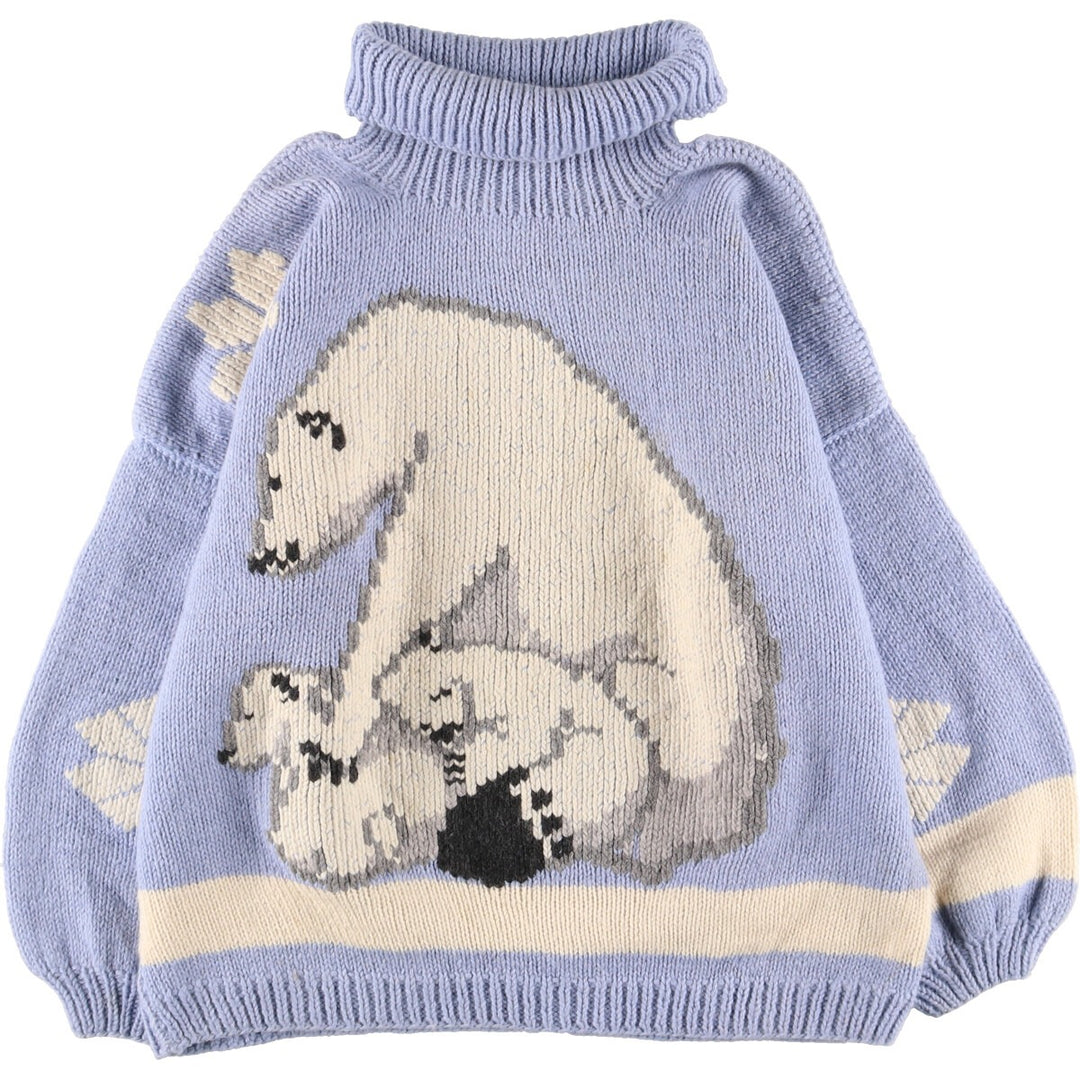 ROBERTA FREYMAIN Snow Pattern Polar Bear Pattern Turtleneck Wool Knit Sweater Women's XL [Elle] /eaa398187