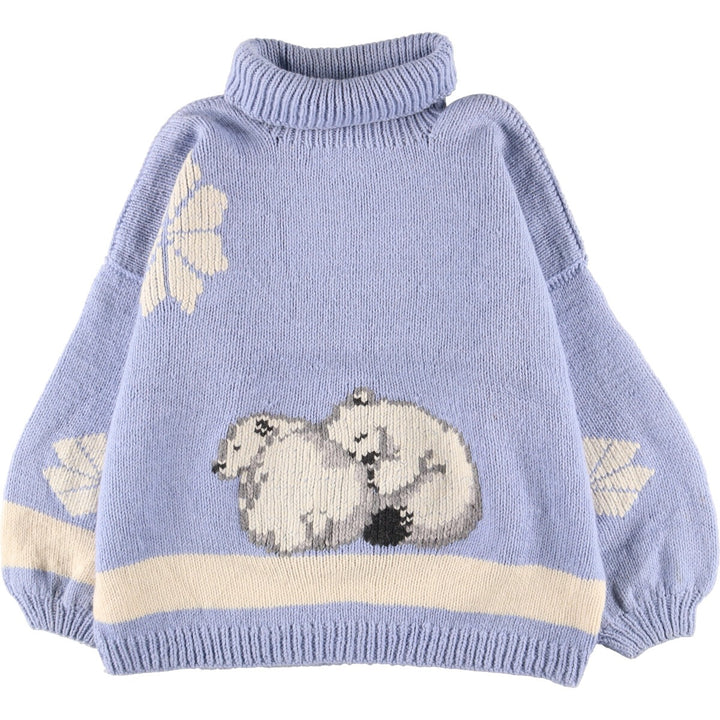 ROBERTA FREYMAIN Snow Pattern Polar Bear Pattern Turtleneck Wool Knit Sweater Women's XL [Elle] /eaa398187