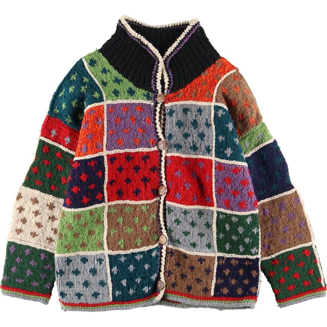 All-over print, collared wool knit cardigan, ladies' XXL /eaa398315