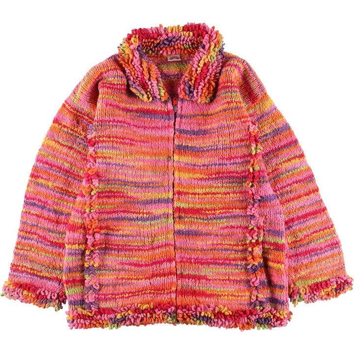 OVER THE RAINBOW All-over Pattern Ecuadorian Knit Zip Sweater Women's L /eaa398318