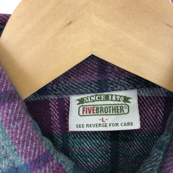 90'S Five Brother Long Sleeve Flannel Check Shirt Made in USA Men's L Vintage /eaa398414