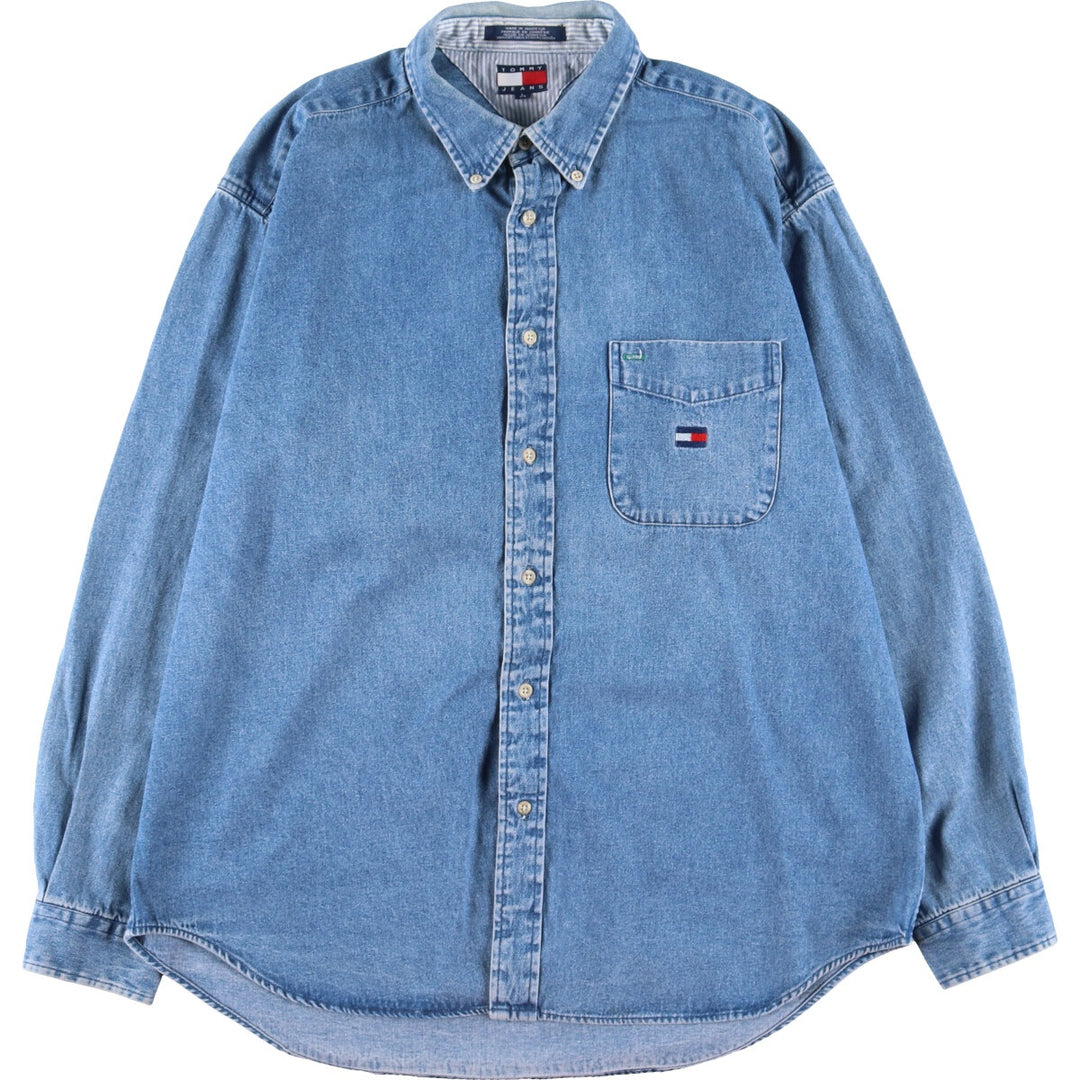90'S Tommy Hilfiger Long Sleeve Button Down Denim Shirt Men's L Vintage /eaa398831