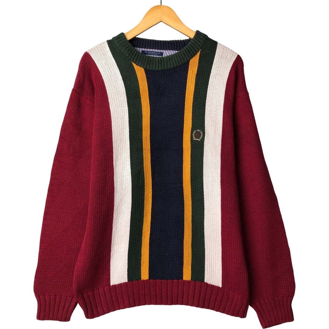 Vintage 90'S Tommy Hilfiger Striped Cotton Knit Sweater, Men's Size L cotton red type Vintage Second Hand