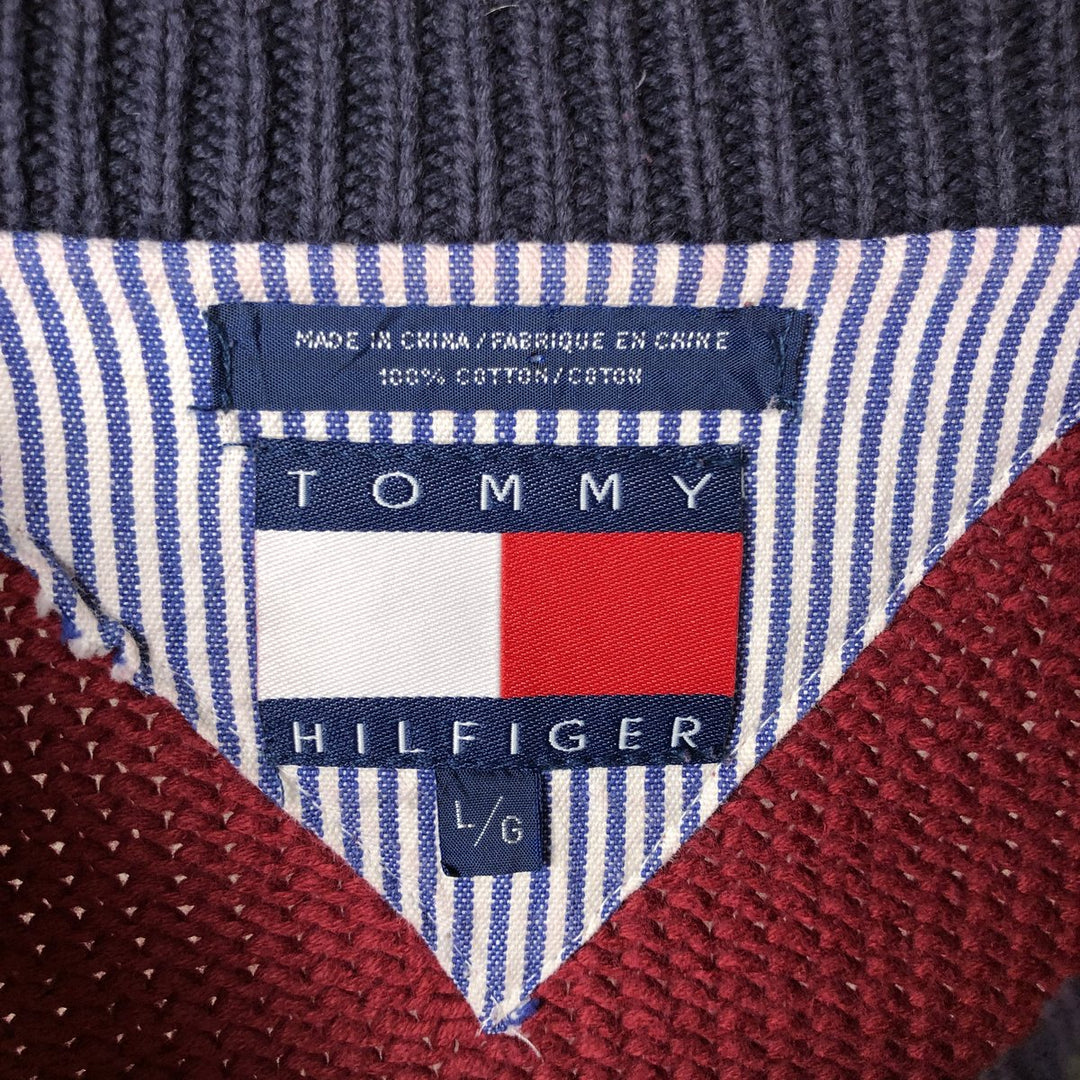 Vintage 90'S Tommy Hilfiger Striped Cotton Knit Sweater, Men's Size L cotton red type Vintage Second Hand