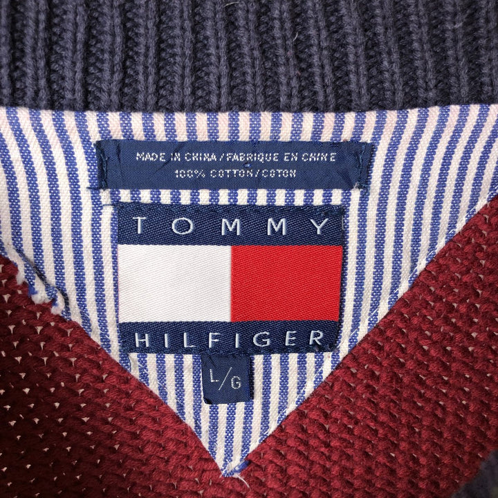 Vintage 90'S Tommy Hilfiger Striped Cotton Knit Sweater, Men's Size L cotton red type Vintage Second Hand