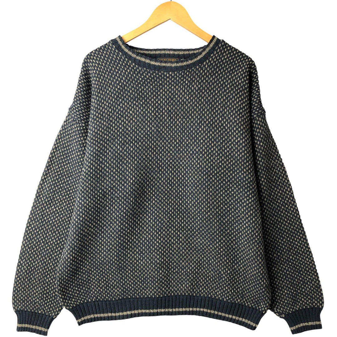 90s-00'S WOOLRICH all-over print cotton knit sweater, Made in USA, Men's XL cotton navy blue type Vintage Second Hand