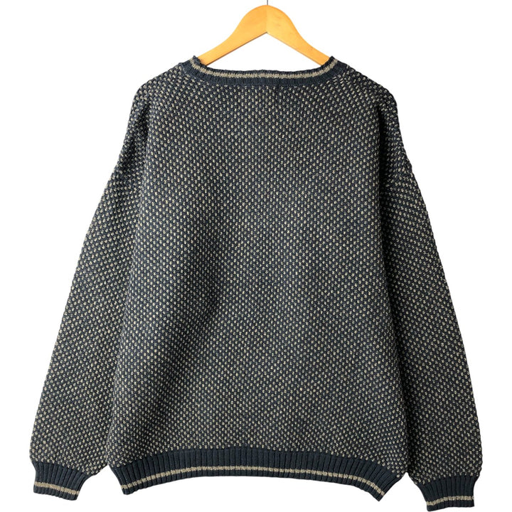 90s-00'S WOOLRICH all-over print cotton knit sweater, Made in USA, Men's XL cotton navy blue type Vintage Second Hand