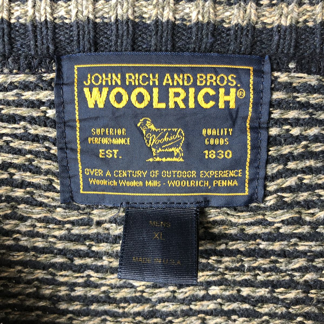90s-00'S WOOLRICH all-over print cotton knit sweater, Made in USA, Men's XL cotton navy blue type Vintage Second Hand