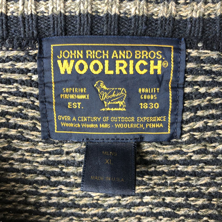 90s-00'S WOOLRICH all-over print cotton knit sweater, Made in USA, Men's XL cotton navy blue type Vintage Second Hand