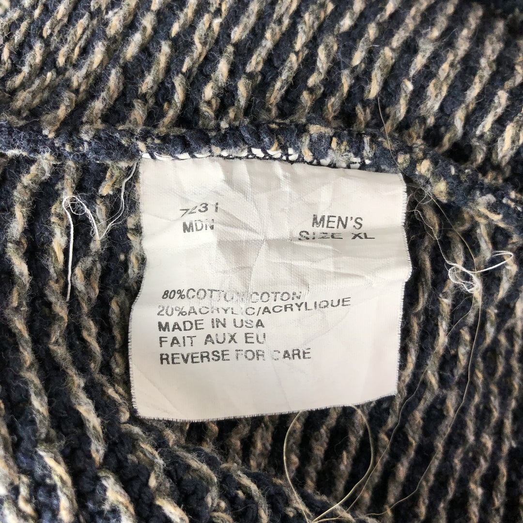 90s-00'S WOOLRICH all-over print cotton knit sweater, Made in USA, Men's XL cotton navy blue type Vintage Second Hand